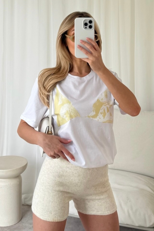 Bra t-shirt yellow printed white T-shirt
