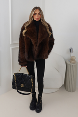 ELISA BROWN CROPPED FAUX FUR COAT