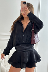 Elliah black chiffon shirt dress