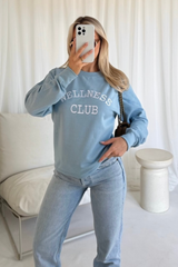 Wellness club blue embroidered sweater