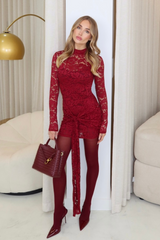 Scarlett burgundy lace drape mini dress