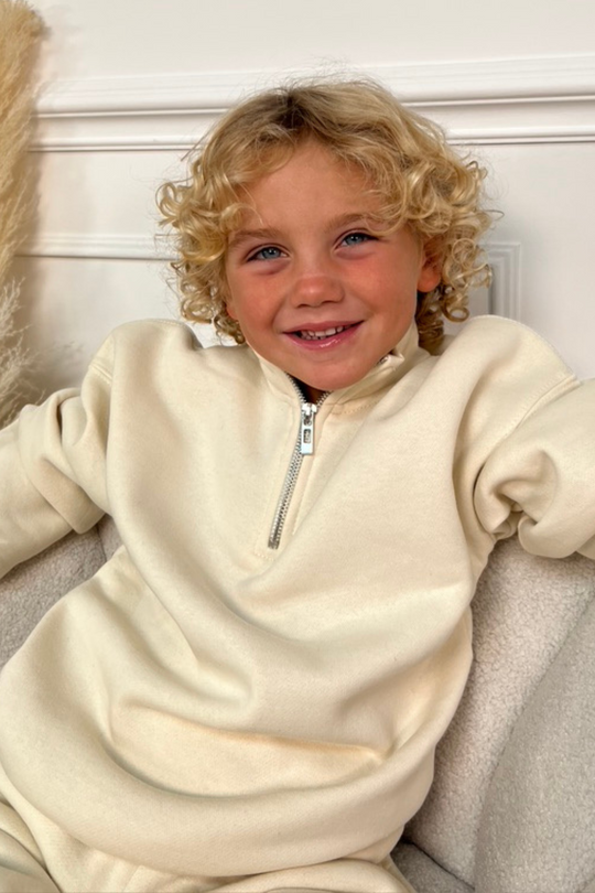 Mini ecru premium essential 3/4 zip sweater