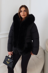 PALMA BLACK FAUX FUR HOOD & ZIP SHORT COAT