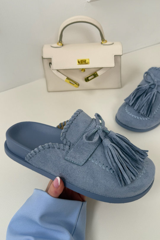 KIKI BLUE TASSLED MULES