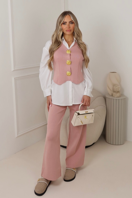 Kerris pink knit vest and shirt trouser co-ord