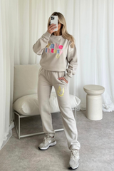 Take it easy bone embroidered sweater joggers loungewear