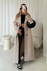 Mollie beige long trench coat