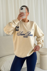 Saint Barts embroidered ecru sweater and navy legging set