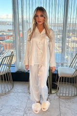 Iris grey striped satin button up pyjamas