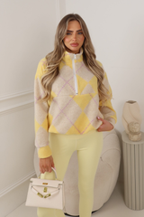 LUCY LEMON ARGYLE 3/4 ZIP JUMPER