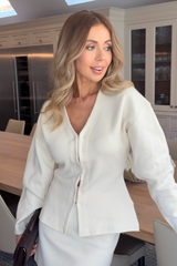 Harper cream fitted waist knit cardigan and skirt co-ord