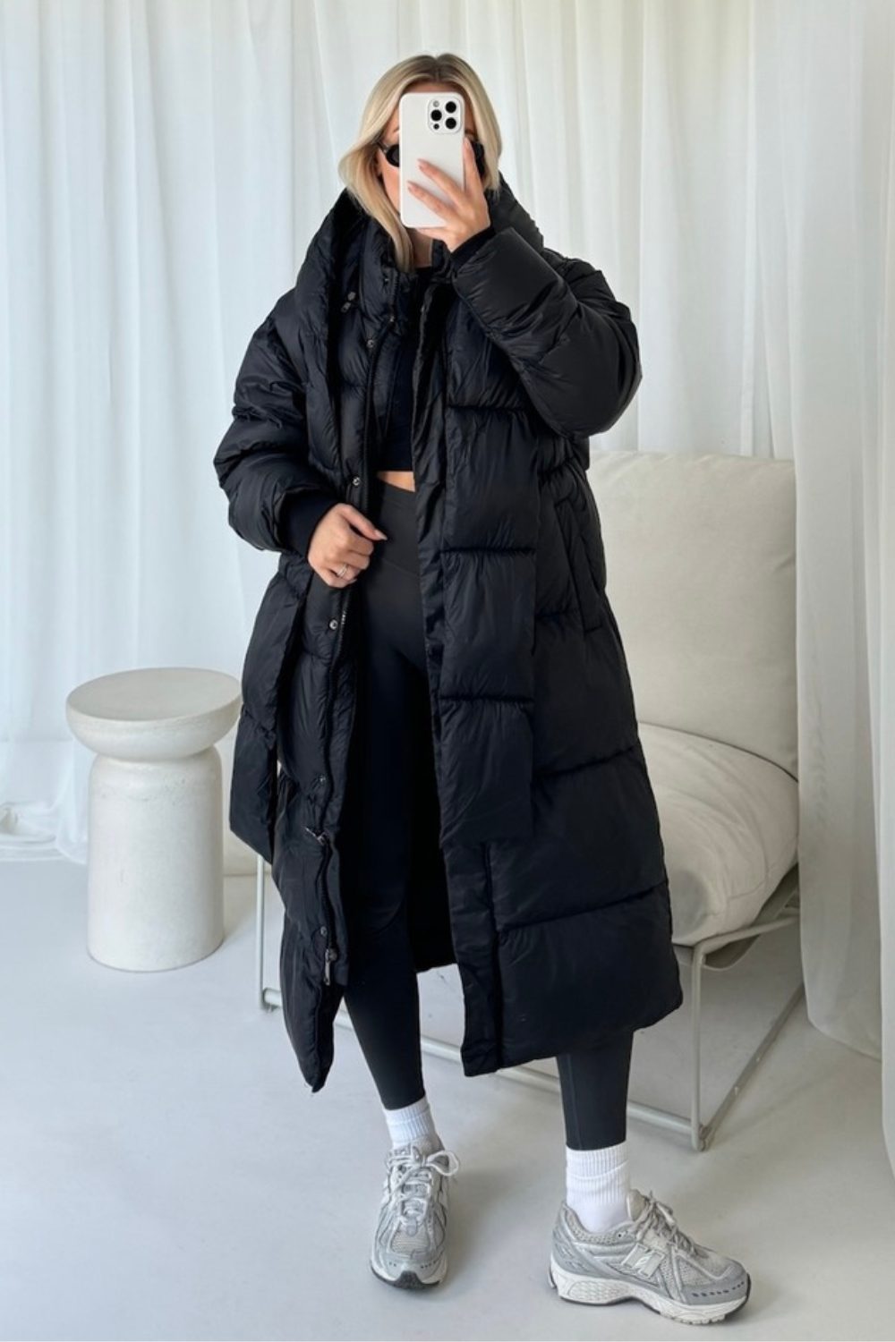 Jaya black long tie collar duvet coat Glamify Famous For Loungewear