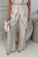 HARPER CREAM ELASTICATED WAIST STRAIGHT LEG TROUSERS