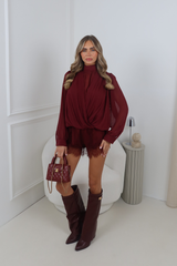 NOAH BURGUNDY MESH HIGH NECK BLOUSE
