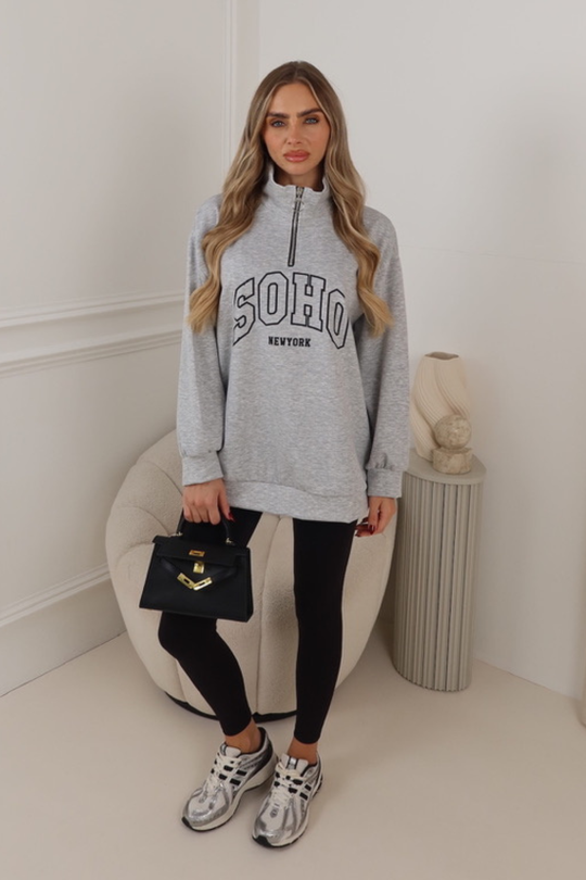 AYLA SOHO GREY 3/4 ZIP JUMPER