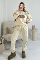 Monaco race ecru printed sweater joggers premium loungewear