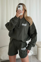 Manhattan khaki printed premium bomber jacket and shorts