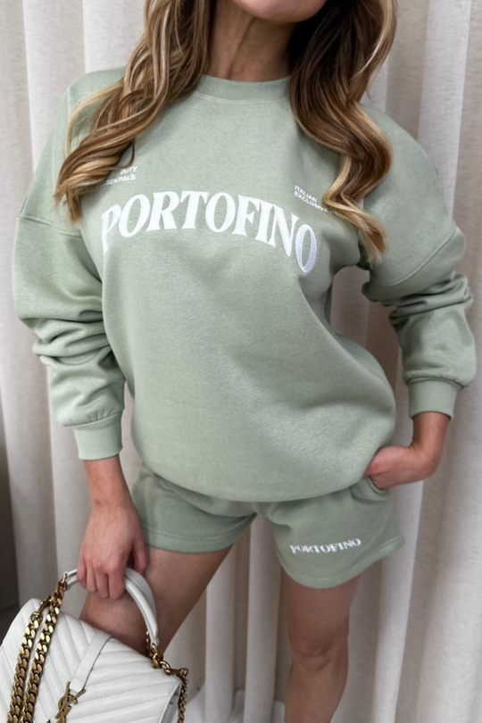 Portofino sage embroidered sweater shorts loungewear