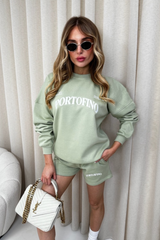 Portofino sage embroidered sweater shorts loungewear