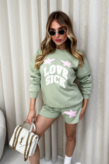Love sick sage embroidered sweater shorts loungewear