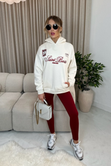 Saint Barts embroidered ecru hoodie and red legging set