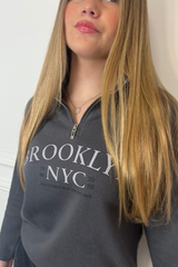 Brooklyn steel grey printed 3/4 zip sweater