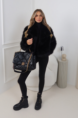 ELISA BLACK CROPPED FAUX FUR COAT