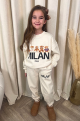 Mini Milan teddy ecru printed sweater joggers loungewear