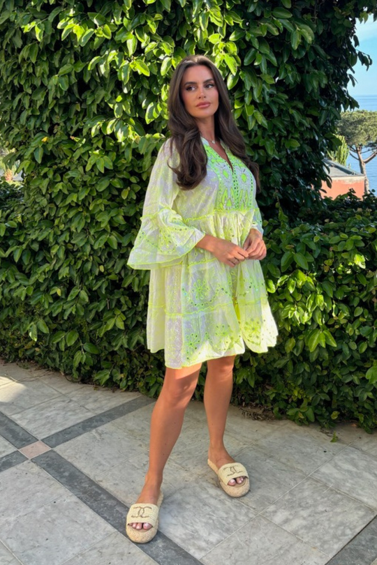 Sarah Lime Green Embellished Tiered dress