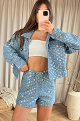 Anna blue denim sequin shorts