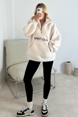 Saint Louis white embroidered 3/4 zip fleece