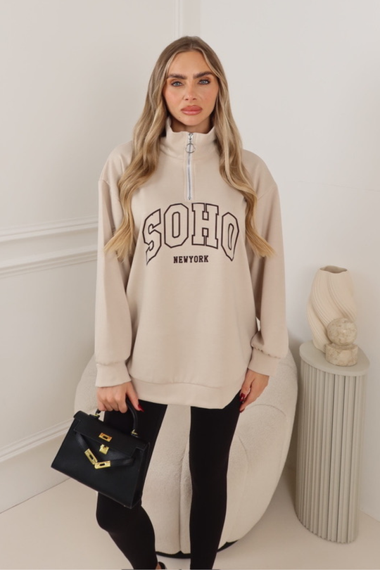 AYLA SOHO CREAM 3/4 ZIP JUMPER