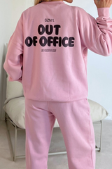 Out of office baby pink printed sweater joggers premium loungewear