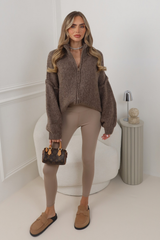 CHARLOTTE TAUPE KNITTED ZIP UP JUMPER