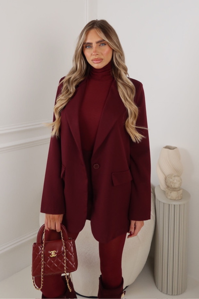 RAQUEL BURGUNDY BUTTON UP OVERSIZED BLAZER – Glamify Famous For Loungewear