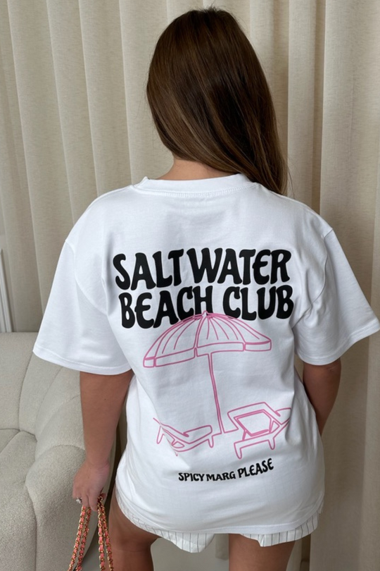 Saltwater beach white printed heavyweight oversized t-shirt