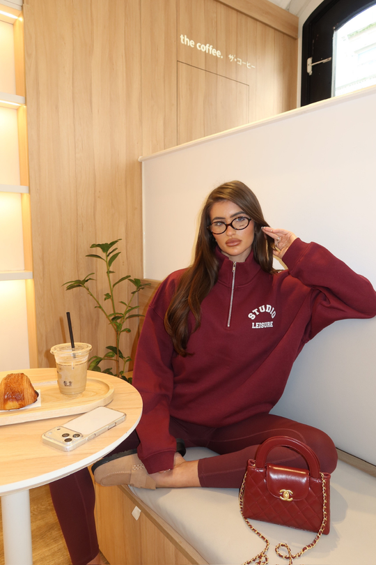 STUDIO LEISURE BURGUNDY PRINTED 3/4 ZIP