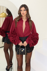 Grace burgundy frill long sleeve shirt