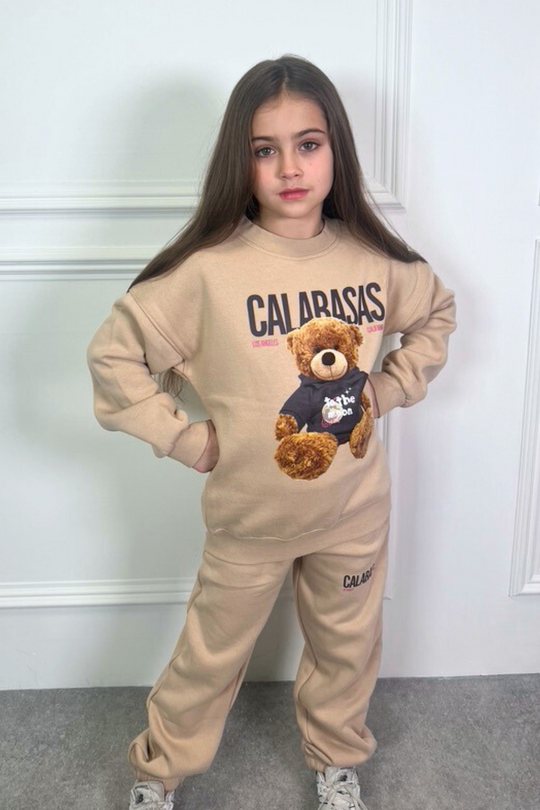 Mini Calabasas bear stone printed sweater jogger loungewear