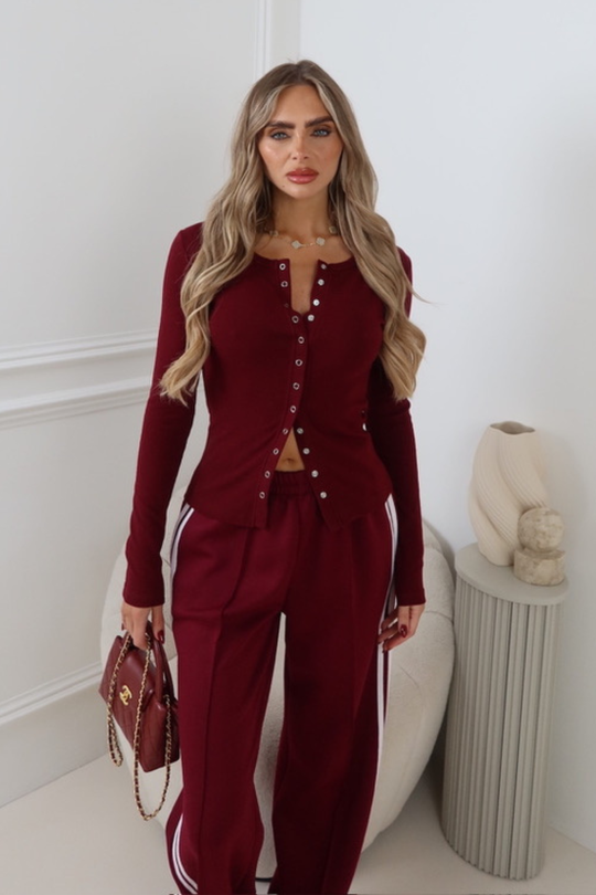 ESME BURGUNDY BUTTON UP TOP
