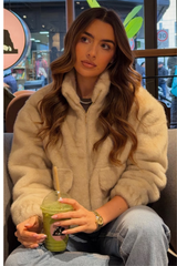 GINNI CREAM FAUX FUR HIGH NECK JACKET