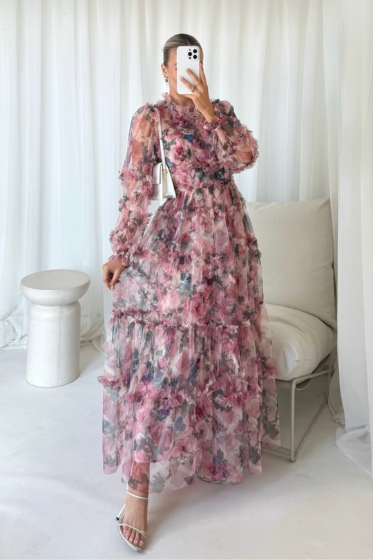 Jodie pink floral maxi dress