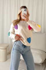 Nat cream heart knit sweater