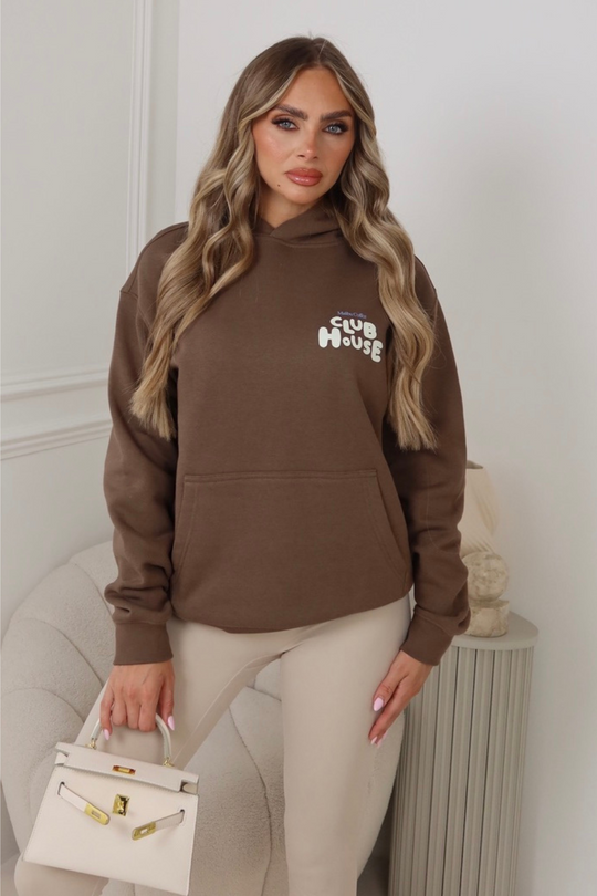 Club House mocha printed premium hoodie
