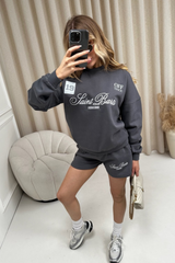 Saint barts steel grey embroidered sweater shorts loungewear