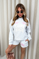 Love sick marl grey embroidered sweater shorts loungewear
