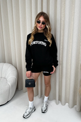 Portofino black embroidered sweater shorts loungewear