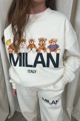 Mini Milan teddy ecru printed sweater joggers loungewear