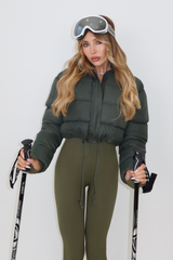 Karmin Khaki crop puffer coat