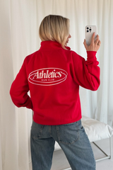 Athletics club red embroidered 3/4 zip sweater